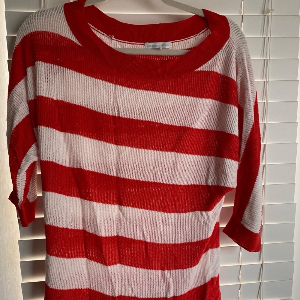 NYCO Size Large Sweater Bright Red Orange Blouse 3/4 sleeves
